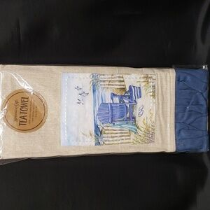 Brownlow Gifts "Beach Chair" by Susan Winget Blue Ruffled Trim 100% Cotton Towel